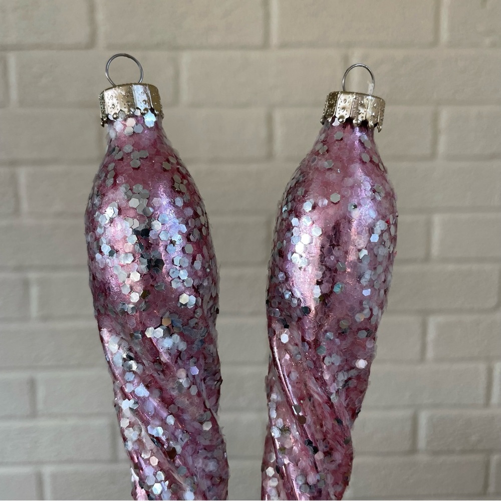 Vintage MCM West Germany by Union-Tec Pink Swirled Glitter Christmas Ornaments